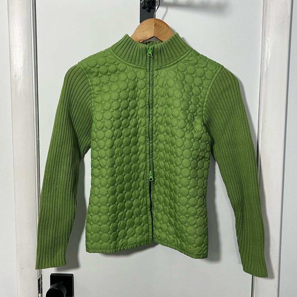 Lime green mod quilted rib sweater
